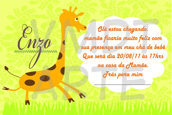 Convite chá de bebê menino Girafinha