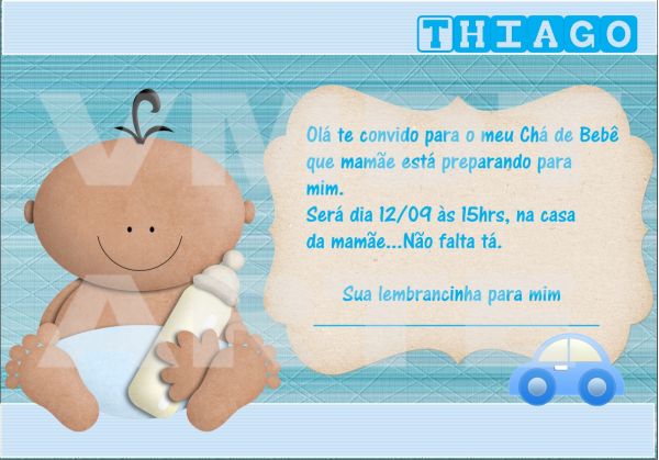 Convite chá de bebe Nino mamadeira
